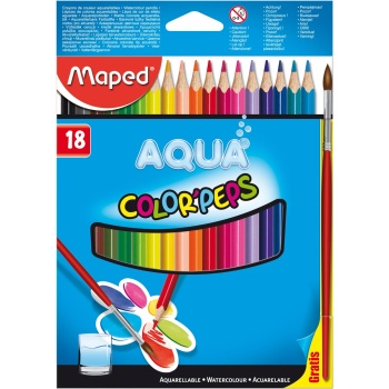Ξυλομπογιές Ακουαρέλας Color'Peps Aqua με πινέλο 18 χρωμάτων λεπτές
