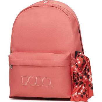 Polo Original Backpack With Scarf Κοραλλί Ανοιχτό Σχολική Τσάντα 1ας Θέσης