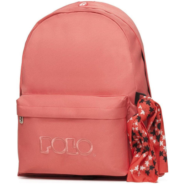 Polo Original Backpack With Scarf Κοραλλί Ανοιχτό Σχολική Τσάντα 1ας Θέσης