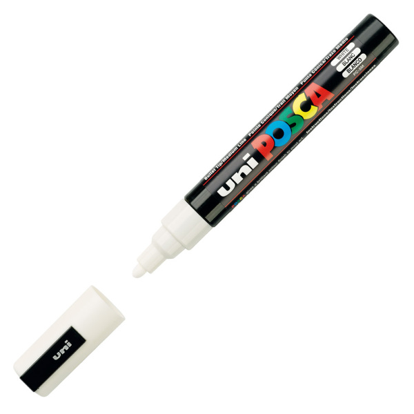 UNI Posca Medium PC-5M Λευκός μαρκαδόρος με μύτη 1.8-2.5mm