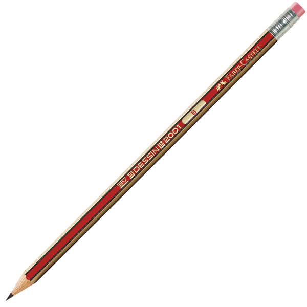 ΜΟΛΥΒΙ FABER CASTELL DESSIN 2001 2=B ΡΙΓΕ ΧΡΥΣΟ-ΚΟΚΚΙΝΟ ΜΕ ΓΟΜΑ No 112101