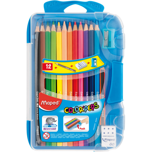 ΞΥΛΟΜΠΟΓΙΕΣ COLOR΄PEPS MAPED 12T+ΞΥΣΤΡΑ+ΓΟΜΑ+ΜΟΛΥΒΙ ΣΕ ΚΑΣΕΤΙΝΑ