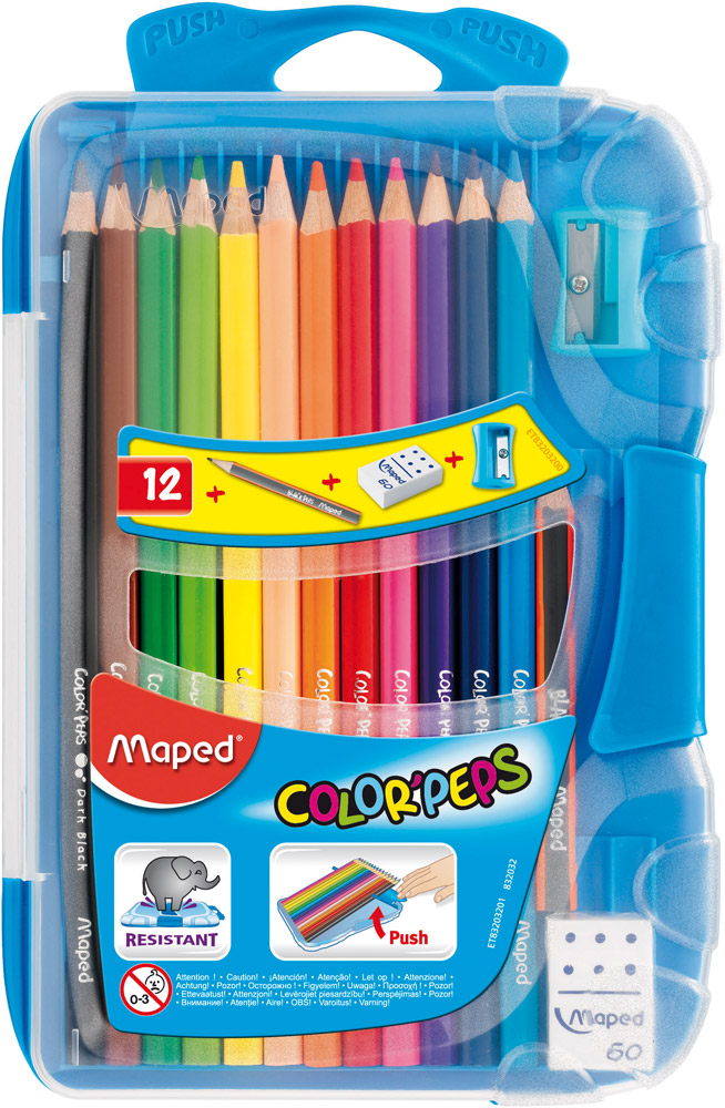 ΞΥΛΟΜΠΟΓΙΕΣ COLOR΄PEPS MAPED 12T+ΞΥΣΤΡΑ+ΓΟΜΑ+ΜΟΛΥΒΙ ΣΕ ΚΑΣΕΤΙΝΑ
