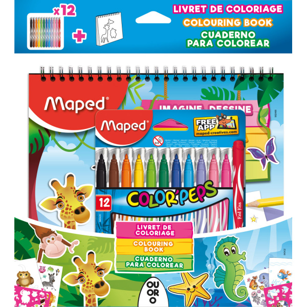 Maped Jungle Μαρκαδόροι λεπτοί 12τεμ - Μπλοκ ζωγραφικής - στένσιλ