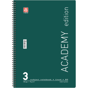 Σπιράλ 3 θεμάτων Β5 Academy Πράσινο Τετράδιο Special 17x25cm