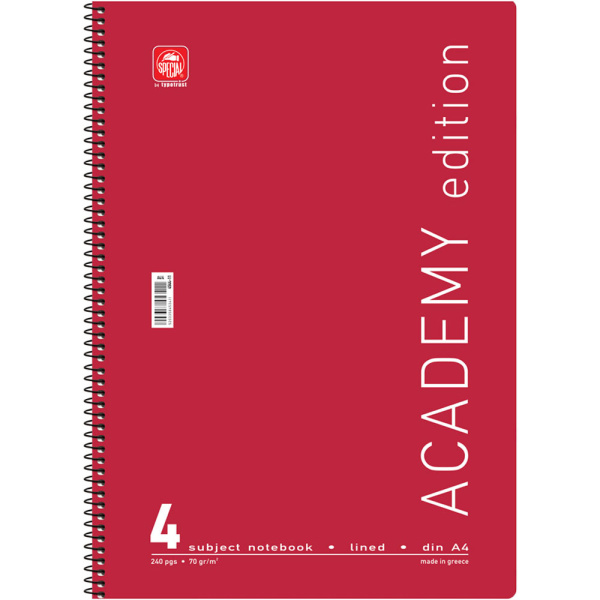 Σπιράλ 4 θεμάτων Α4 Academy Κόκκινο Τετράδιο Special 21x29cm
