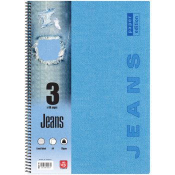 Σπιράλ 3 θεμάτων Α4 Jeans Γαλάζιο Τετράδιο Special 21x29cm