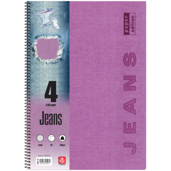 Σπιράλ 4 θεμάτων Α4 Jeans Μωβ Τετράδιο Special 21x29cm