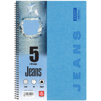 Σπιράλ 5 θεμάτων Β5 Jeans Γαλάζιο Τετράδιο Special 17x25cm