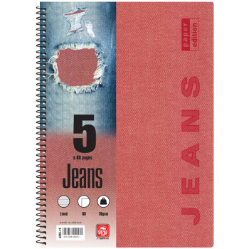 Σπιράλ 5 θεμάτων Β5 Jeans Κόκκινο Τετράδιο Special 17x25cm