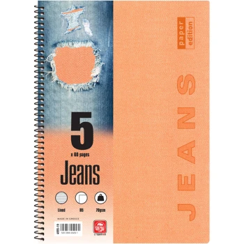 Σπιράλ 5 θεμάτων Β5 Jeans Πορτοκαλί Τετράδιο Special 17x25cm