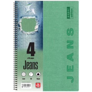 Σπιράλ 4 θεμάτων Β5 Jeans Πράσινο Τετράδιο Special 17x25cm