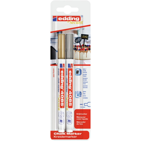 Edding 4085 Μαρκαδόροι Κιμωλίας Χρυσό - Ασημί Blister