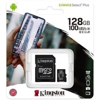 Kingston Micro Secure Digital 128GB Microsdxc Canvas Select +SD Adapter