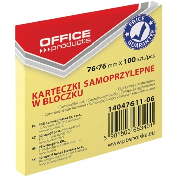 Αυτοκόλλητα Σημειώσεων Office Products Κίτρινα 76x76mm 100 φύλλα